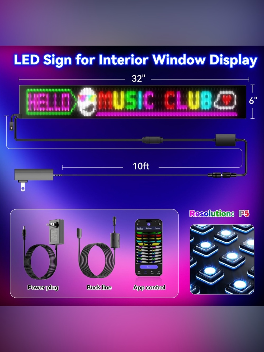Programmable P5 Resolution LED Sign with Bluetooth App Control - Picture 2 of 10